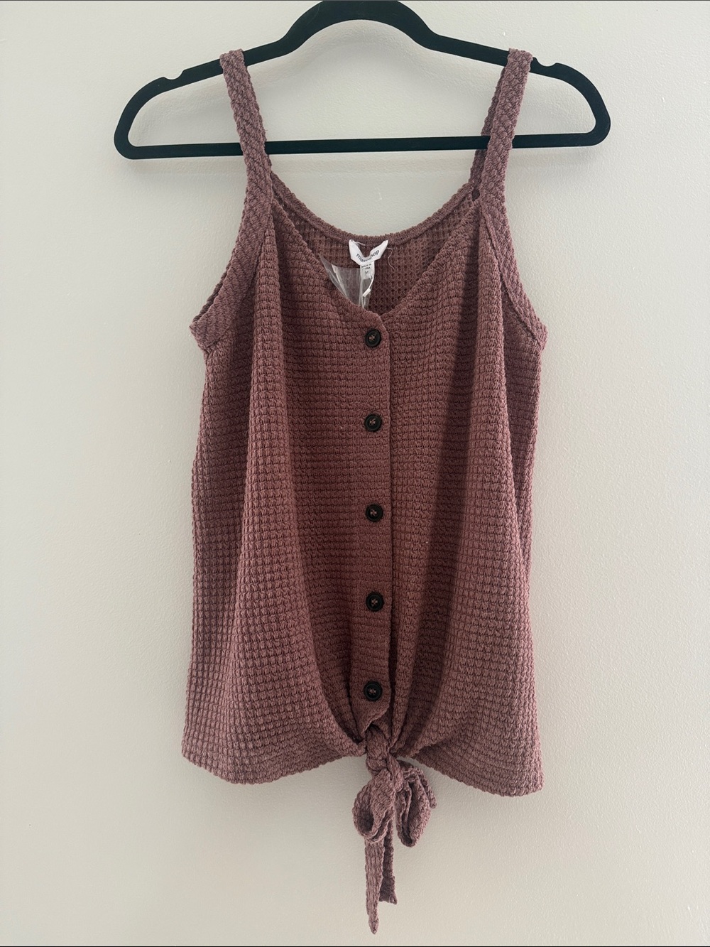 mittoshop Waffle Knit Tie-Front Tank in Mauve